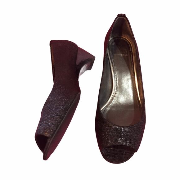 Stuart Weitzman Tofu Peep Toe Wedge Black 8.5 EUC - Picture 10 of 11